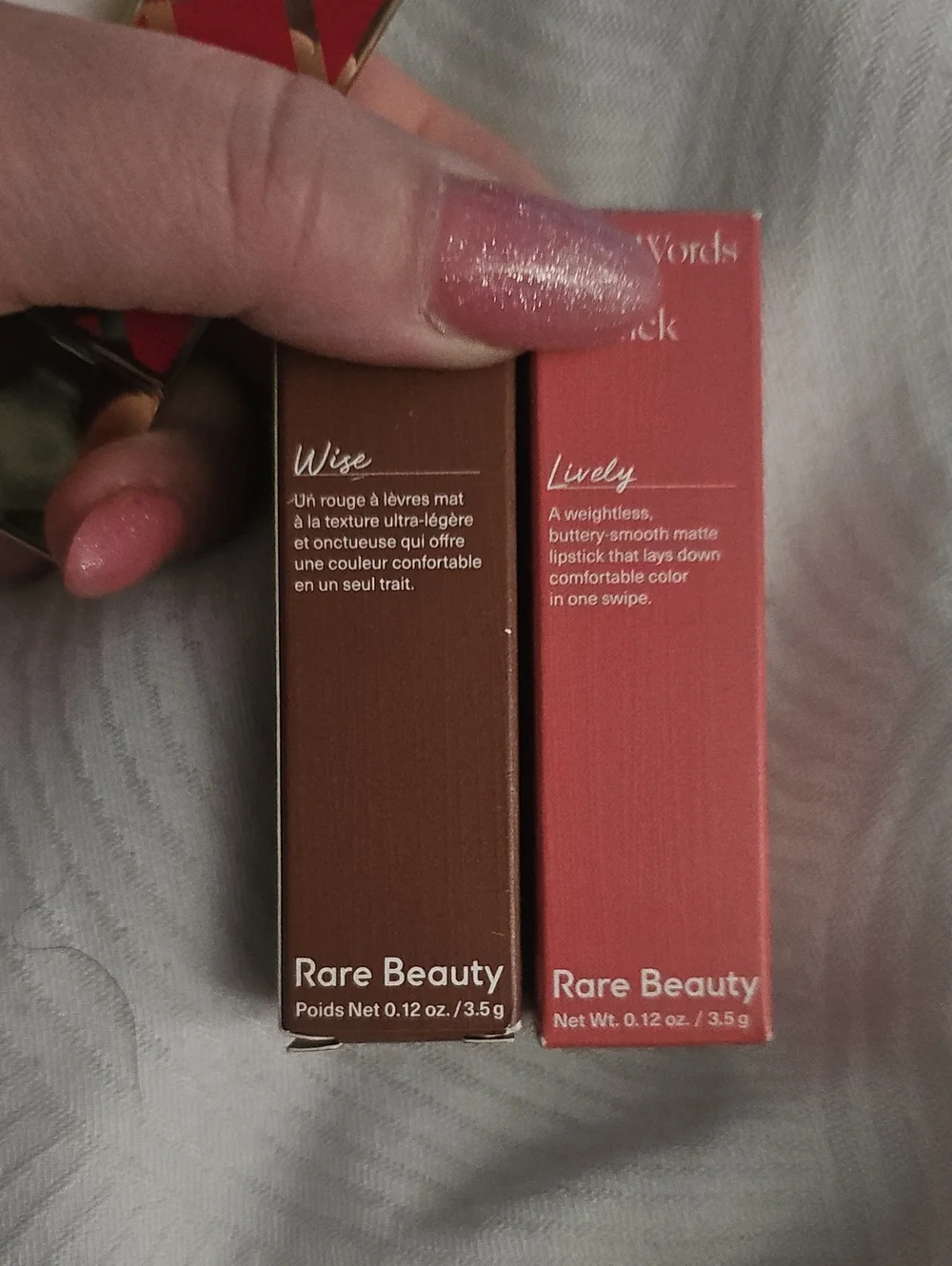 Rare Beauty Lively & Wise Lipstick Duo — Coral Pink & Deep Brown
